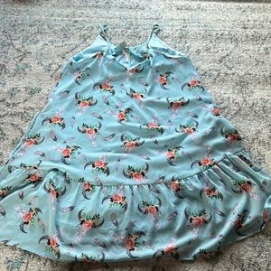 Skull feather blue dress